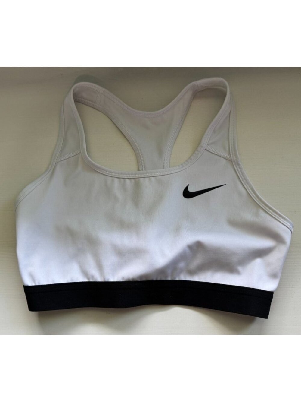 Nike Sports Bra Racerback White Wireless Unpadded Swoosh Logo Women's Medium M